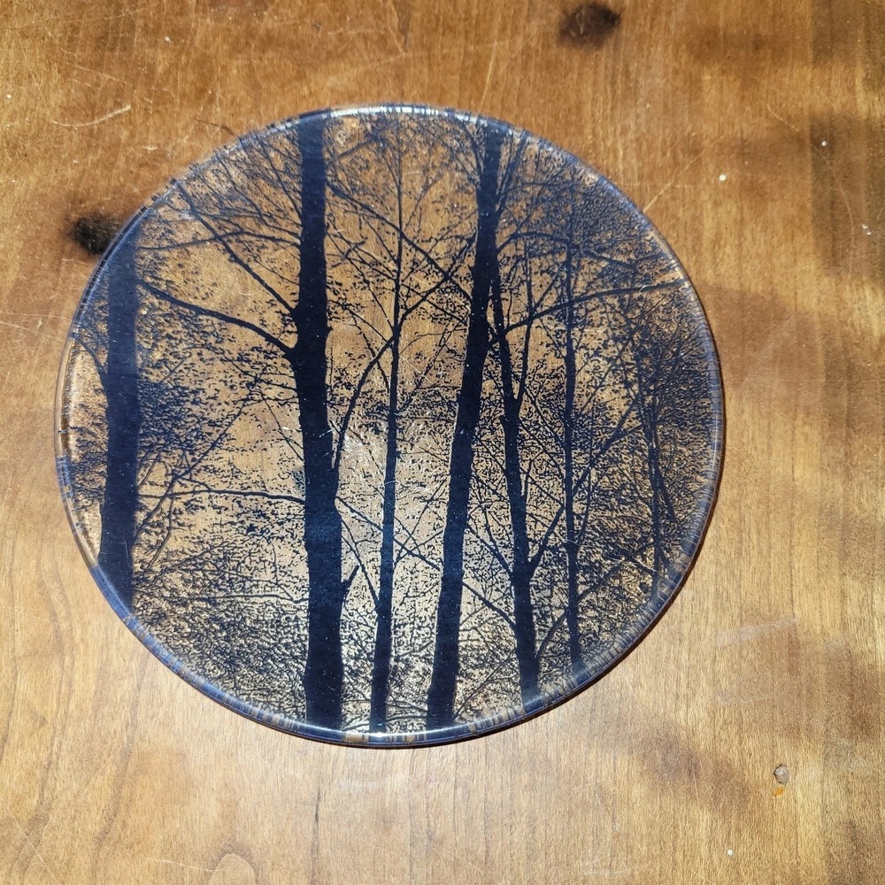 Clear Glass Plate With Dark‎ Woods Design